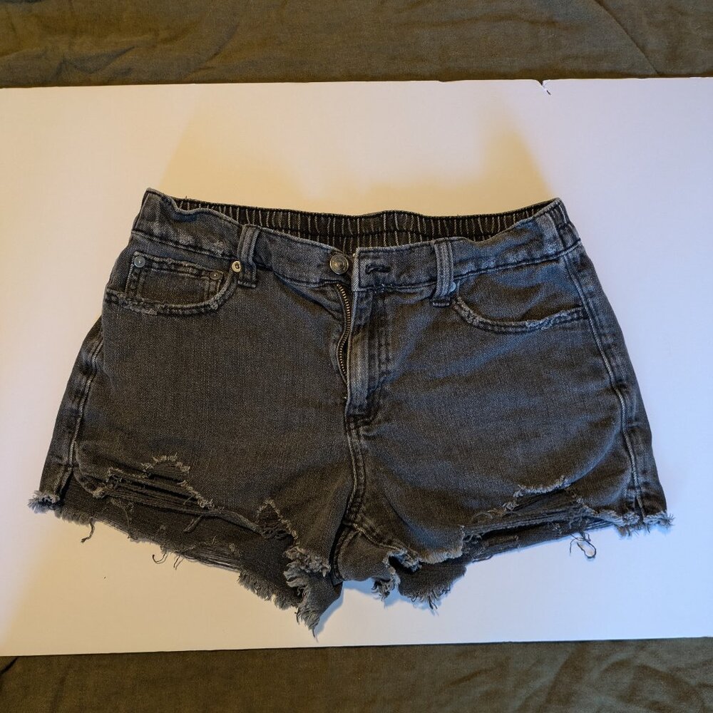 aerie Black Distressed Jean Shorts